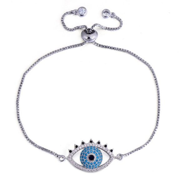 Silver Blue Cute Evil Eye Boho Chic Bracelet - Picture 1 of 3